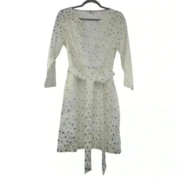 Boden Kelsey Linen Tunic Dress White & Gold US Size 6R - Picture 2 of 8